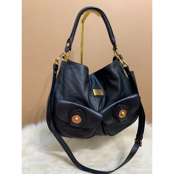 MARC JACOBS Vintage Black Leather Totally Turnlock Double Pocket Slouch Hobo - Picture 3 of 16